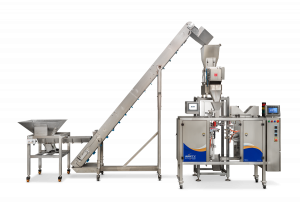 Weigh filler into junior pouch filling machine for packaging