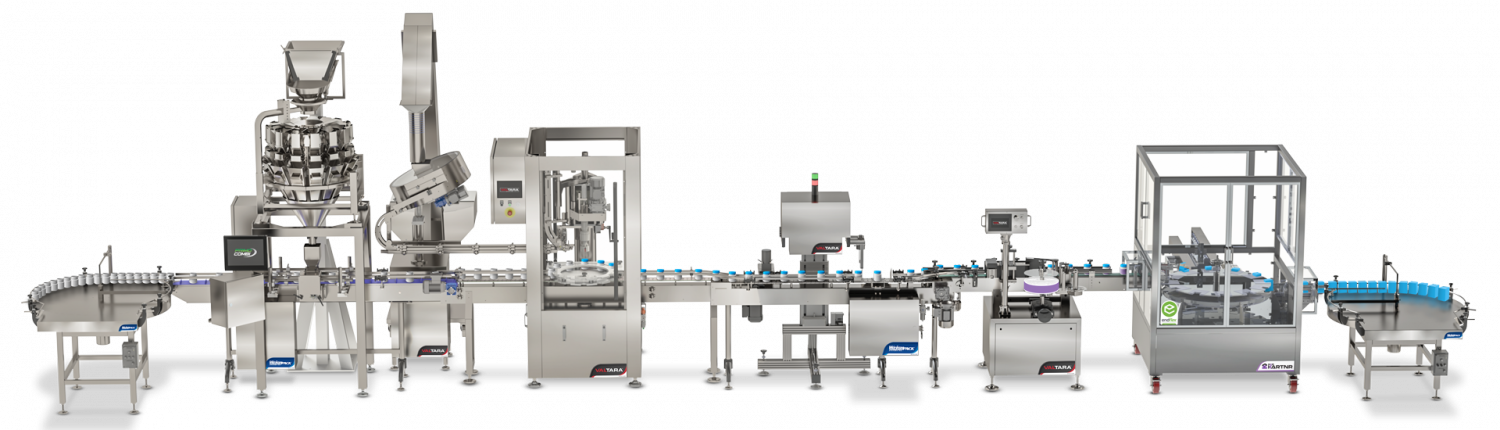 Container-weigh-filling-capping-labeling-cartoning-packaging-system_front_lighter_1920 Complete turnkey packaging system