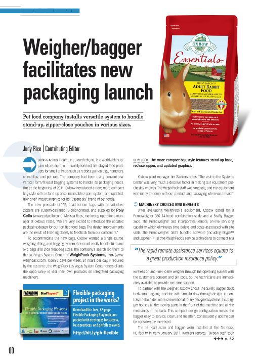 Oxbow pet food bagging article
