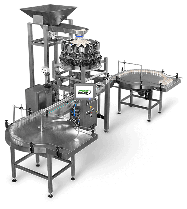 indexing conveyor with rotary table for weigh filling product into containers