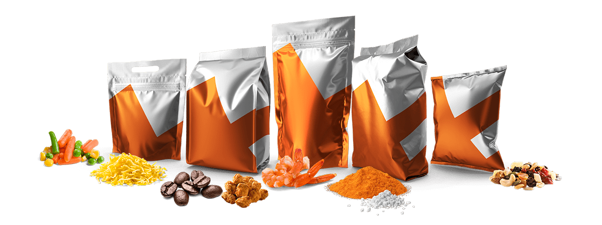 Vertical form fill and seal bagging machines bagging various products