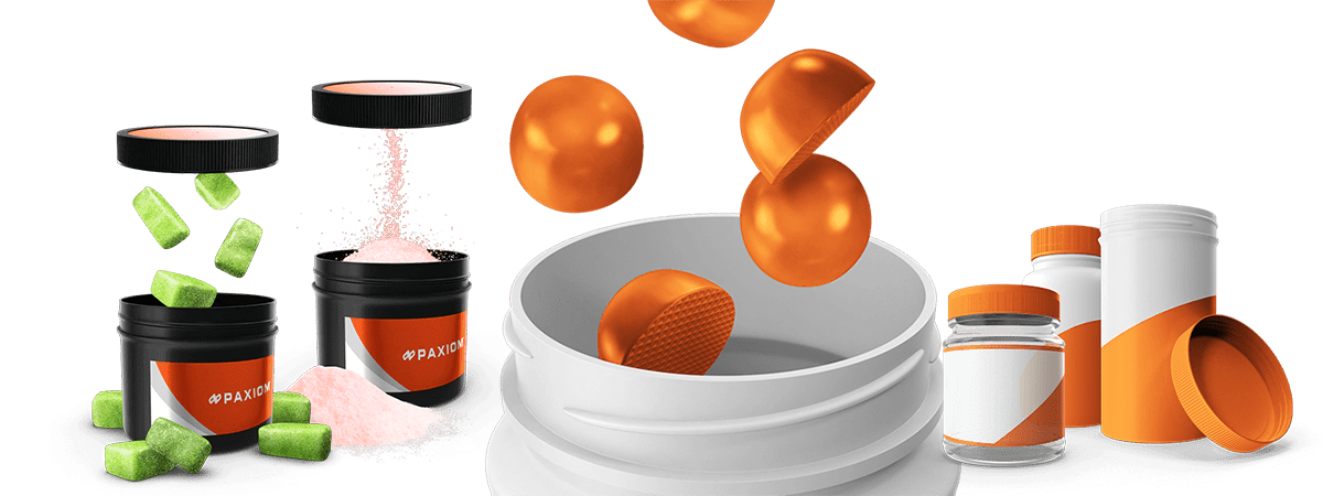 containers being filled with gummies and powder