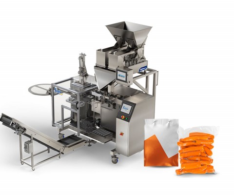 Bingo Bagger with sample end product carrots packaging machine