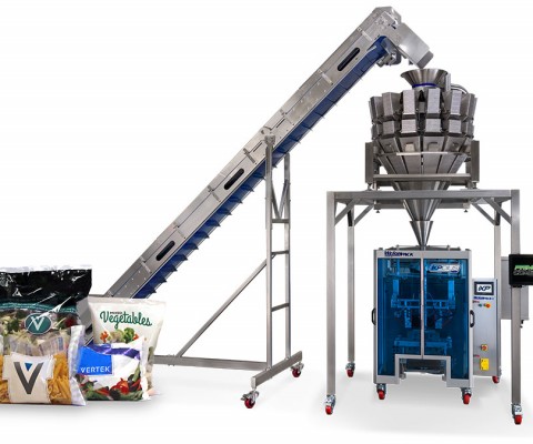 XPDiusi130-Elite vertical filling machine with end products for packaging