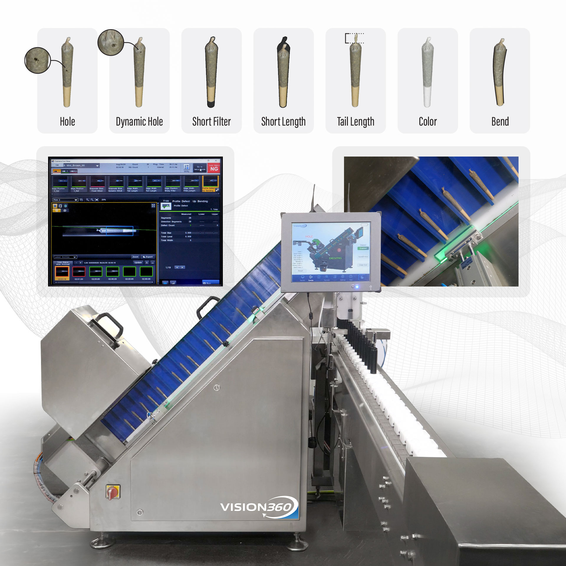 Vision360 automated pre roll inspection system