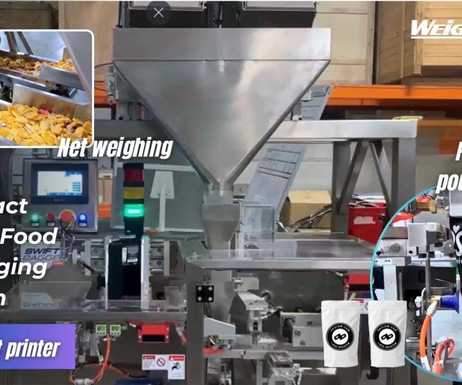 Dry Freeze Snack Food Weighing & Pouch Filling System with Injet Printer